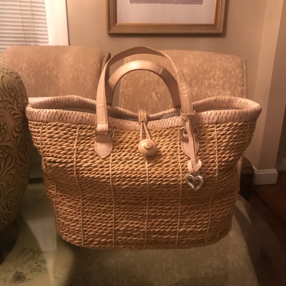 BRIGHTON Mina Woven Straw & Embossed Leather Tote